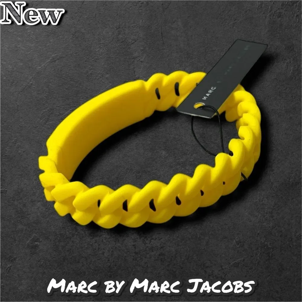 New Marc By Marc Jacobs Standard Supply Braided Silicone Bracelet Safety Yellow